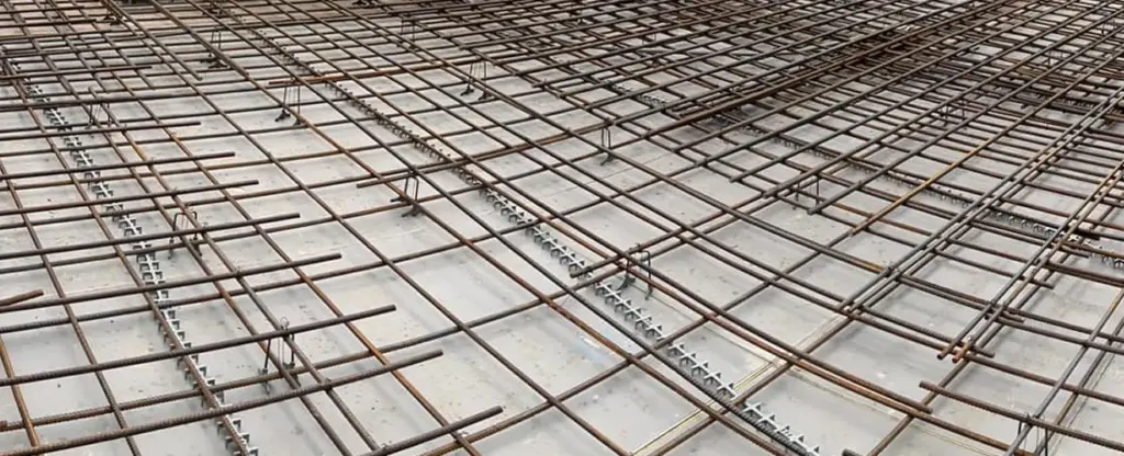 Grille d'armature en acier sur dalle béton