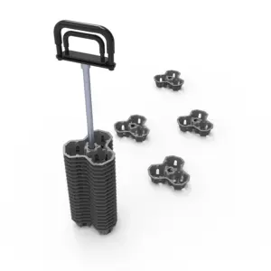 Poignée avec pile d'entretoises en plastique empilées.