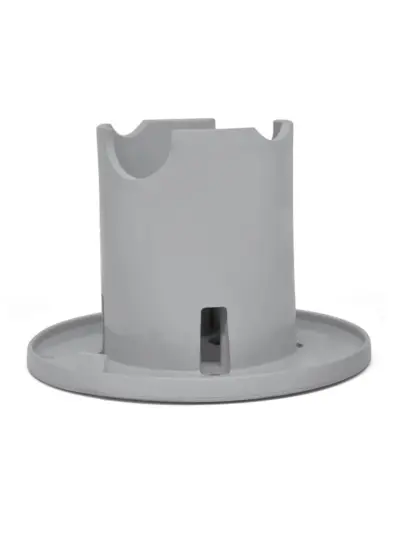 Support rond en plastique gris.