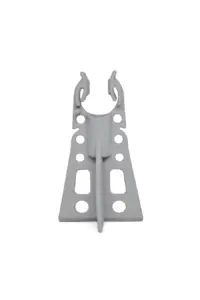 Accessoire de fixation gris avec trous.