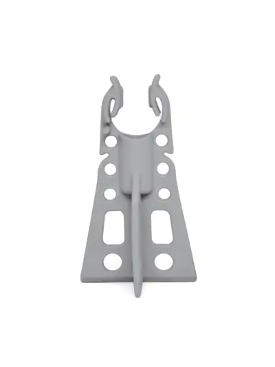 Accessoire de fixation gris avec trous.