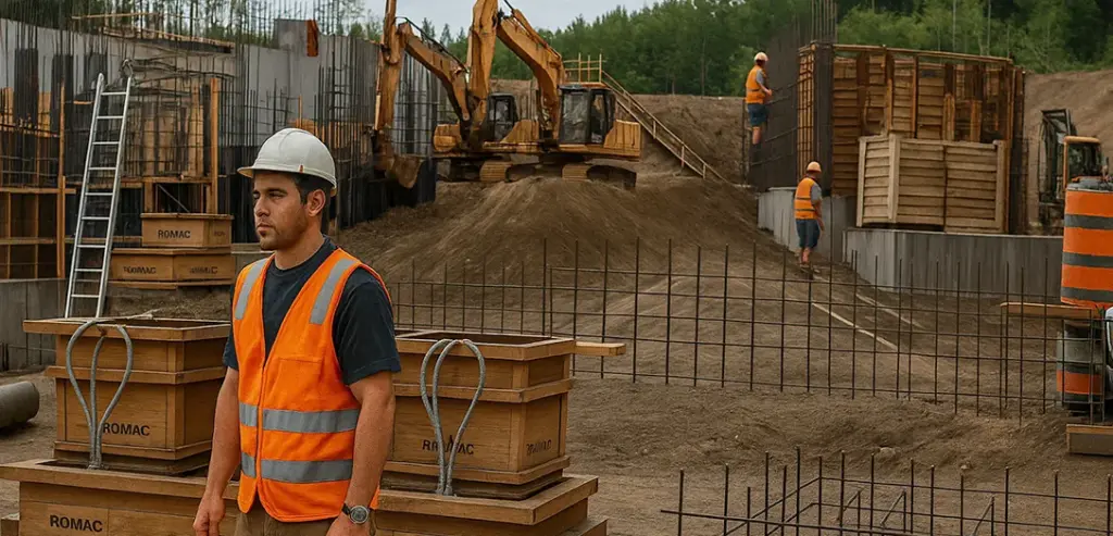 Chantier de construction, étape de coulage de fondation